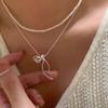 Fashion Silver Color Ribbon Bow Pendant Necklace for Women Girl 2024 New Simple Metal Snake Bone Chain Necklace Jewelry Gift