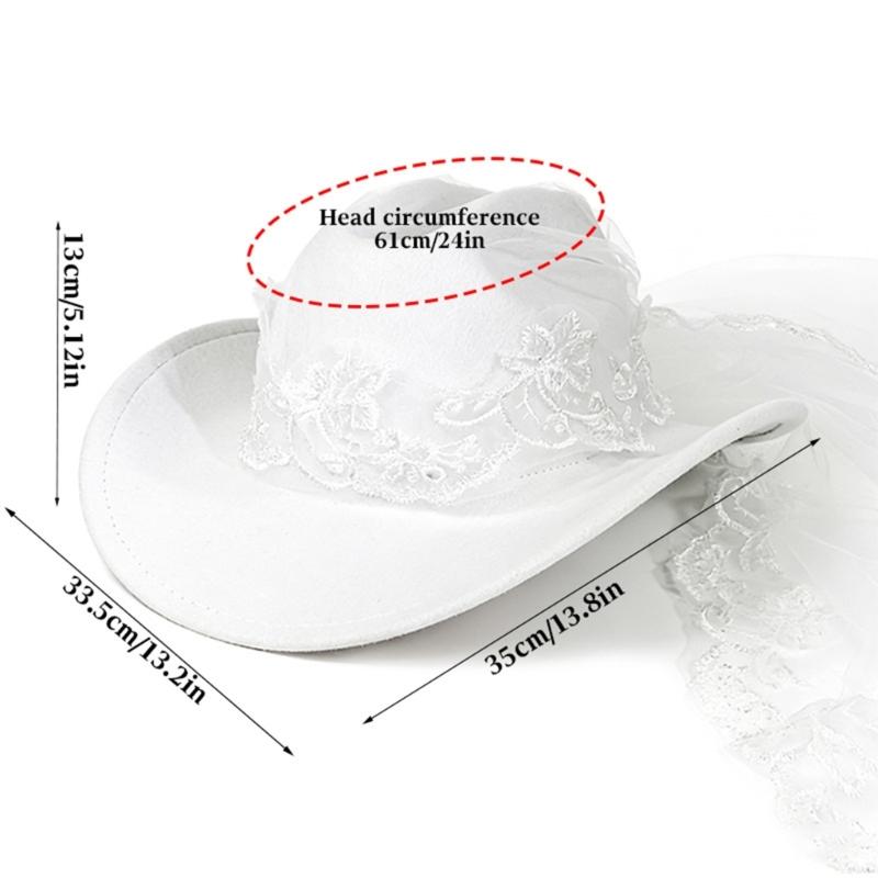 Elegant White Veil Cowboy Cap Wool Cosplay Hat for Western Theme Weddings and Outdoor Celebration Gathering Wear