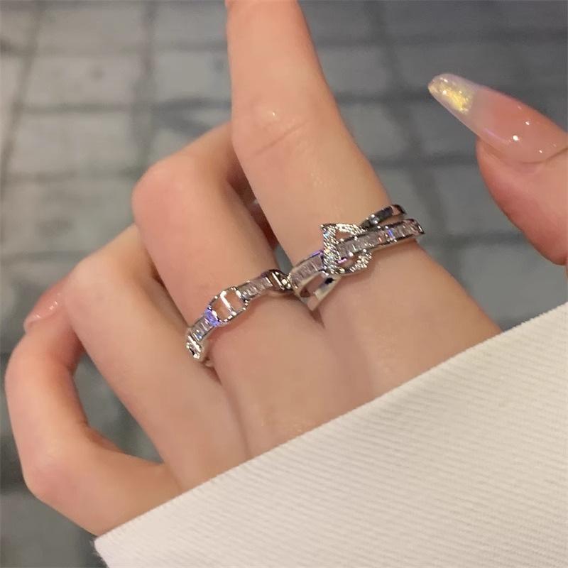 Super Flash Zircon Letter Ring Cold Wind Index Finger Ring Ins Ring