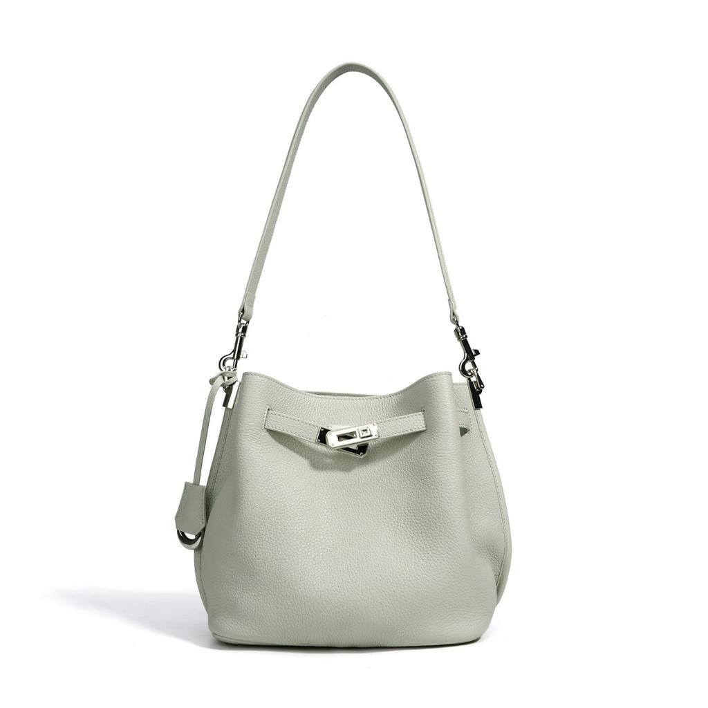 New lychee pattern bucket bag fashionable women's messenger bag women's solid color fashionable versatile leather shoulder armpit bag