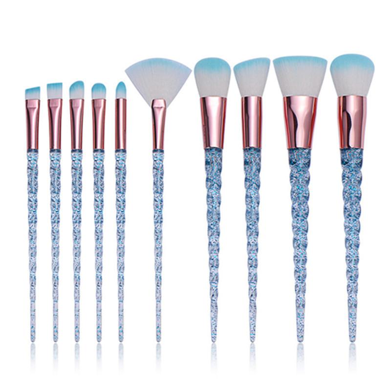 Unicorn Makeup Brush Set With Transparent Glitter Spiral Design For Makeup Enthusiasts