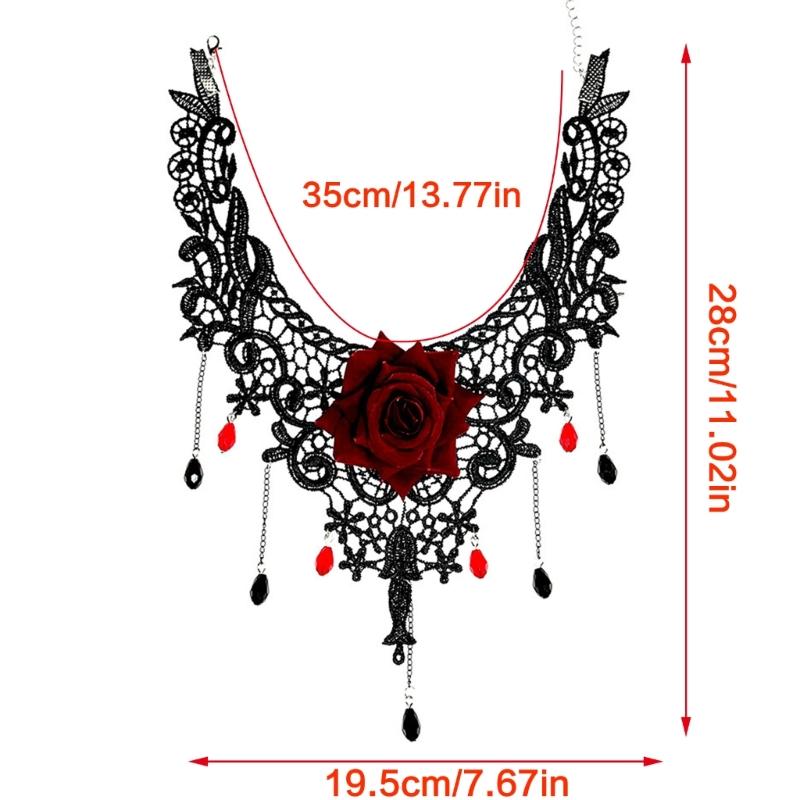 Floral Choker Necklace Gothic Lace Necklace for Women Halloween Costume Jelwery, Cosplay Party, Wedding