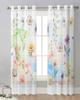 Watercolour Leaves Plants Flowers Butterflies Translucent Drapes Living Room Window Opening Clear Voile Tulle Drape Curtains Home Decor