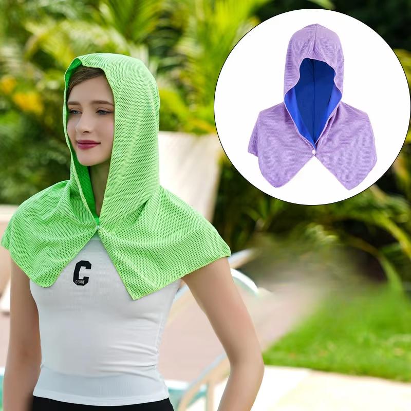 Summer Cooling Hoodie Towel Sweat-absorbent Cool Anti-UV Cycling Soft Cold Sensing Quick-drying Scarf for Fitness Hiking Fishing