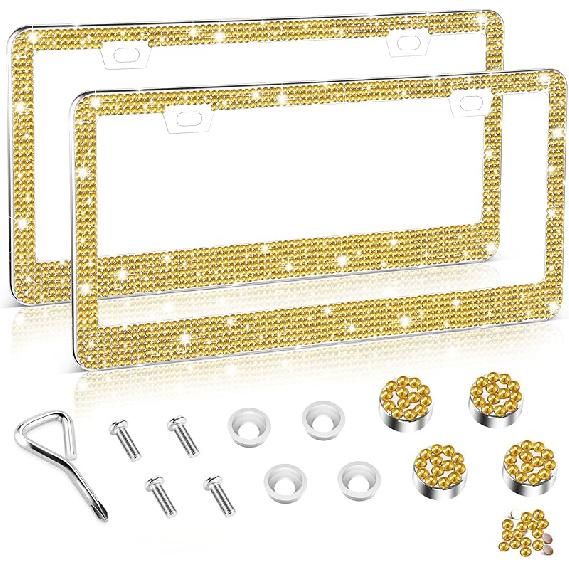 Amiss Bling License Plate Frame For Women, 2Pack Rhinestone Handcrafted Crystal Premium Stainless Steel, Stainless Steel Car Accessories With Diamond