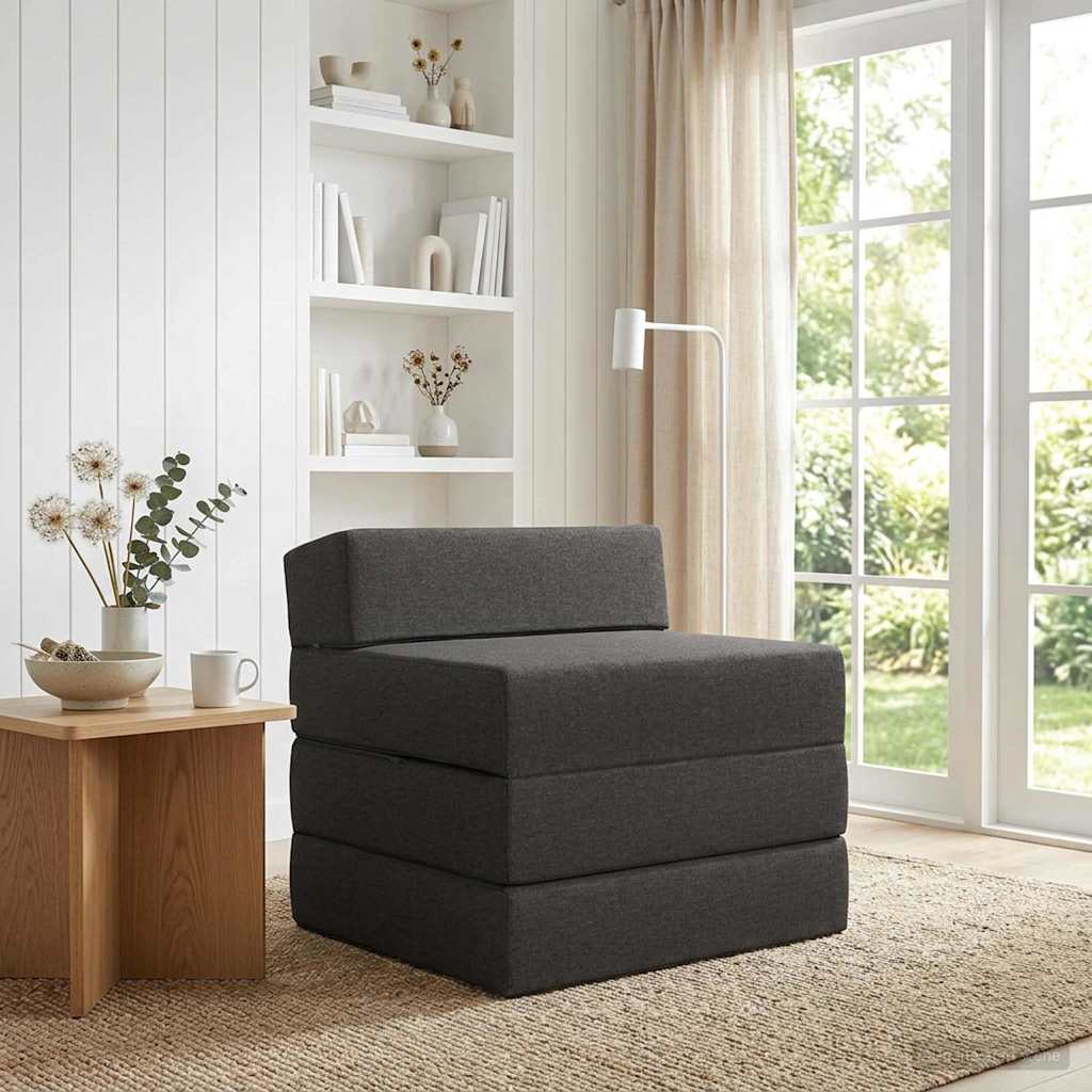 Folding Sofa Bed Dark Grey 200 x 70 x 15 cm Fabric