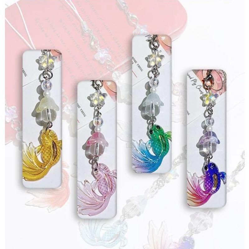 Aesthetic Gradient Goldfish Phone Charms With Shiny Star And Bead Decor Perfect For Phone Decoration Bag Pendant Girls Gift