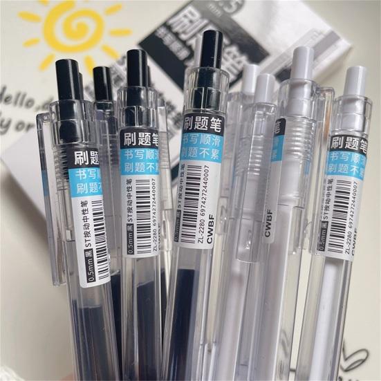 6Pcs 0.5mm Black Water-based Pen Push Design Quick Drying School Stationery Mechanical Gel Ink Pen Office Supplies