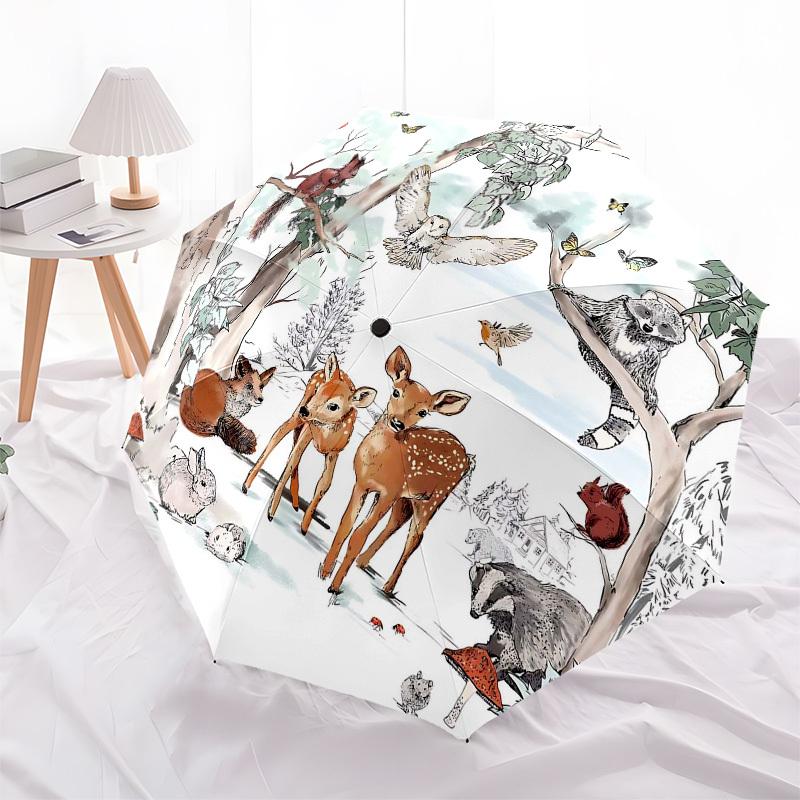 1PC Forest Animals Umbrella-8-Rib Reinforced Portable Folding Travel Suitable for All Seasons Outdoor Daily -Z0466