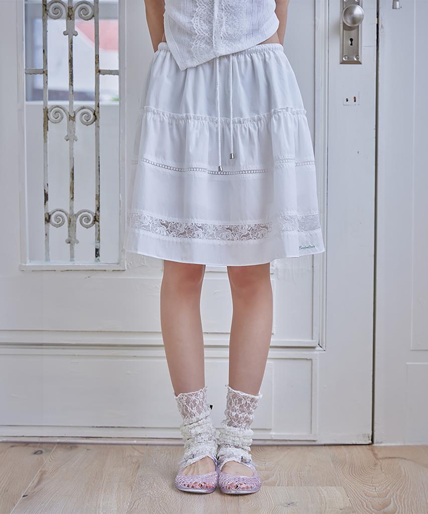 Leondeondada Lace Flare Midi Skirt, White