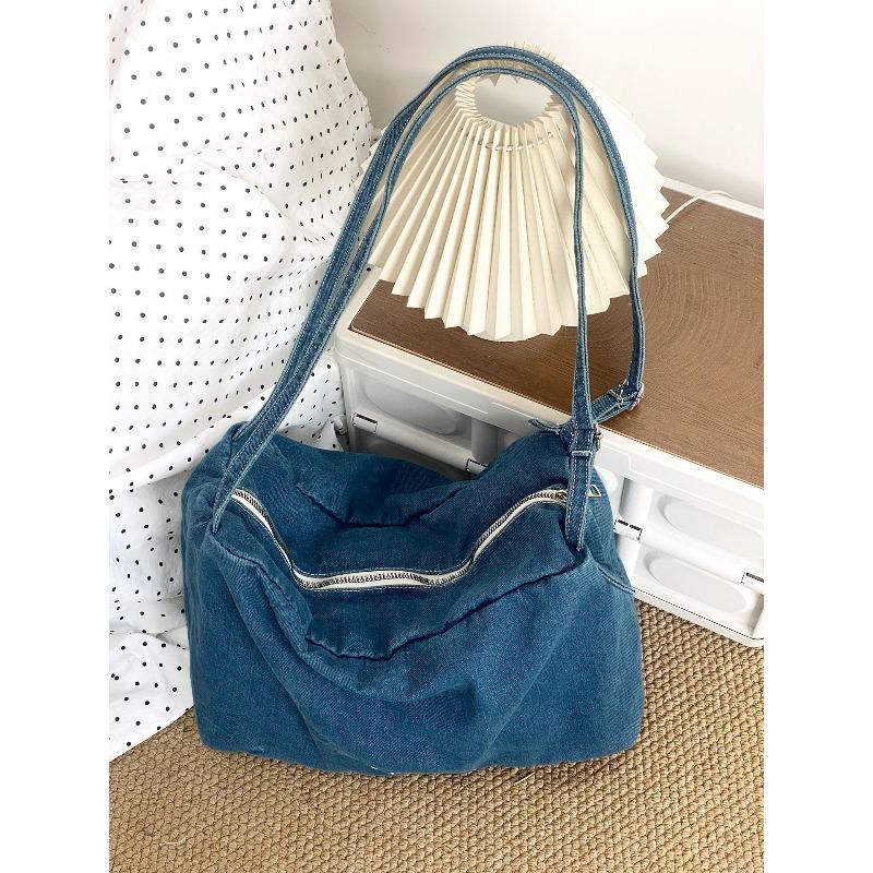 

Early spring new large-capacity denim shoulder bag fashionable and old retro striped underarm bag versatile hobo bag