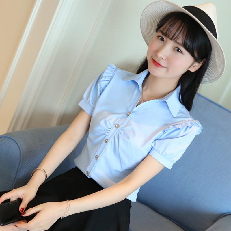 Womens Business Shirt Vneck Short Sleeve Cotton Blouse Office Wear For Spring Seasons