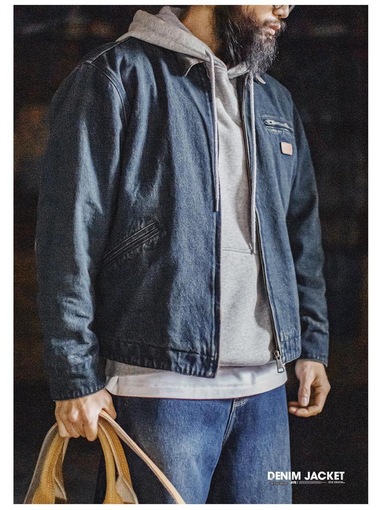 Men's American Retro Denim Detroit Jacket: Washed & Distressed Casual Lapel for Spring
