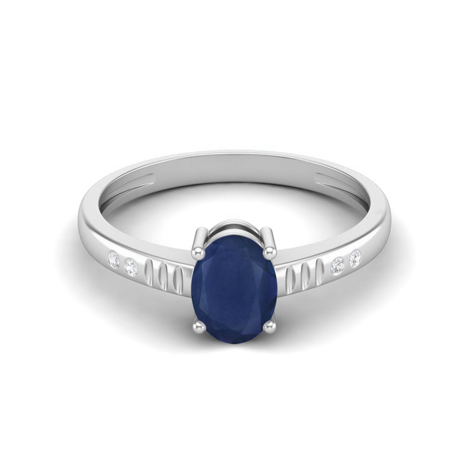 7X5mm Oval Shape Blue Sapphire 925 Sterling Silver Solitaire Women Engagement Ring