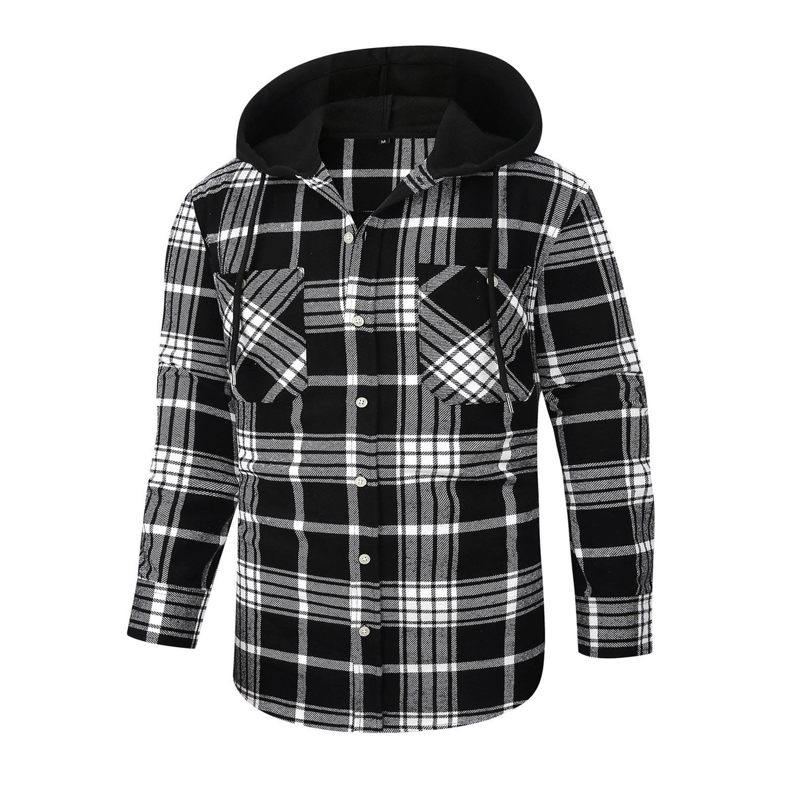 

Мужская рубашка на пуговицах, повседневные фланелевые клетчатые облегающие легкие топы с длинным рукавом и воротником-стойкой XL чёрный