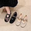 Foreign trade large size metal buckle mesh Mary Jane single shoes women's 2025 summer new European and American fashionable flat comfortable shoes