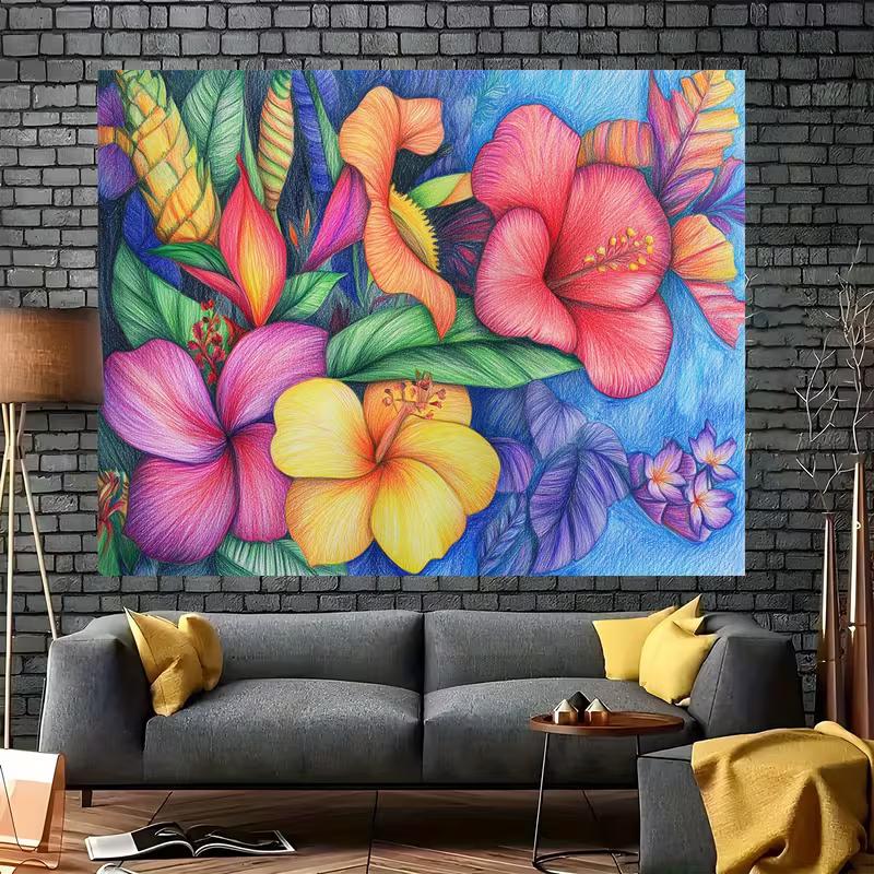 2D Tropical Floral Art Backdrop Colorful Hibiscus Flower Party Photography Banner