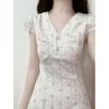 Small temperament gentle wind dress high-end floral design V-neck short sleeves slim and thin new skirt