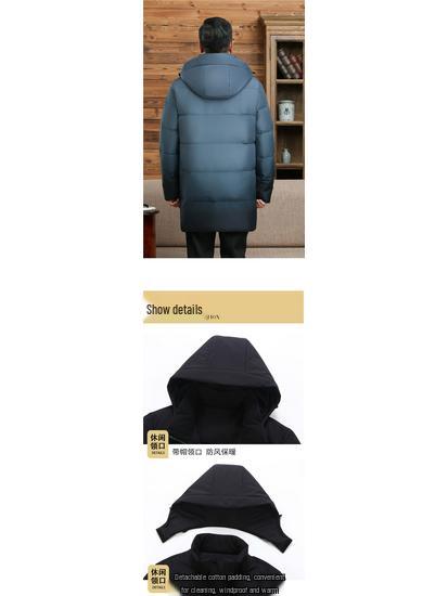 2025 Men's Mid-Length Down Jacket: Thickened White Duck Down, Business Casual, Winter Outerwear for Middle-Aged and Elderly.