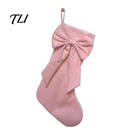 Reusable Fabric Stockings Velvet Christmas with Decorative Bow, Large Xmas Hanging Sturdy Candy Holders Socks for Fireplace, Mantel, Tree, Holiday