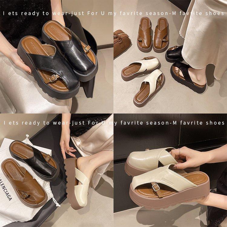 [Ushilai] Retro thick-soled bag head half slippers women's 2025 spring new fashionable and comfortable versatile one pedal