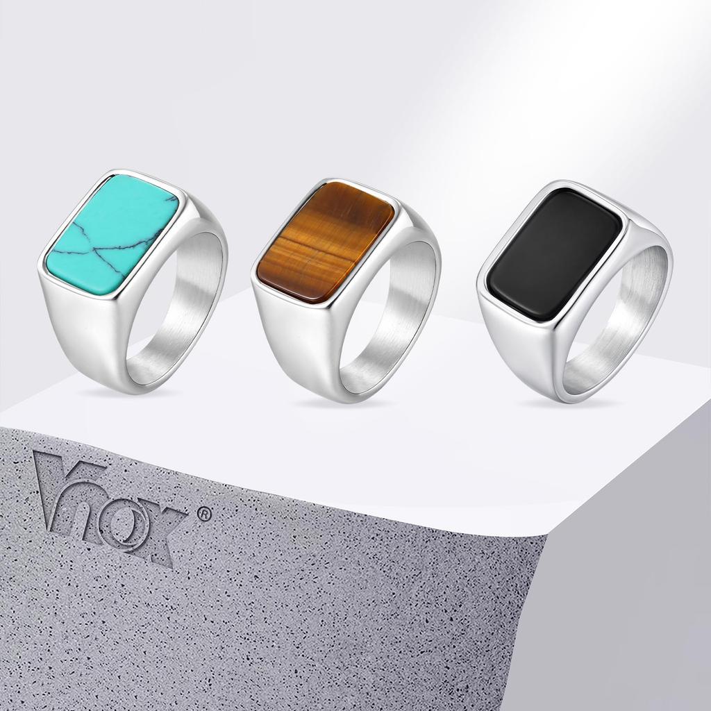 Vnox Quadratischer Natursteinring aus Edelstahl für Männer Jungen, Türkis Tigerauge Daumenringe für Männer, 12,8 mm Breite Siegelring