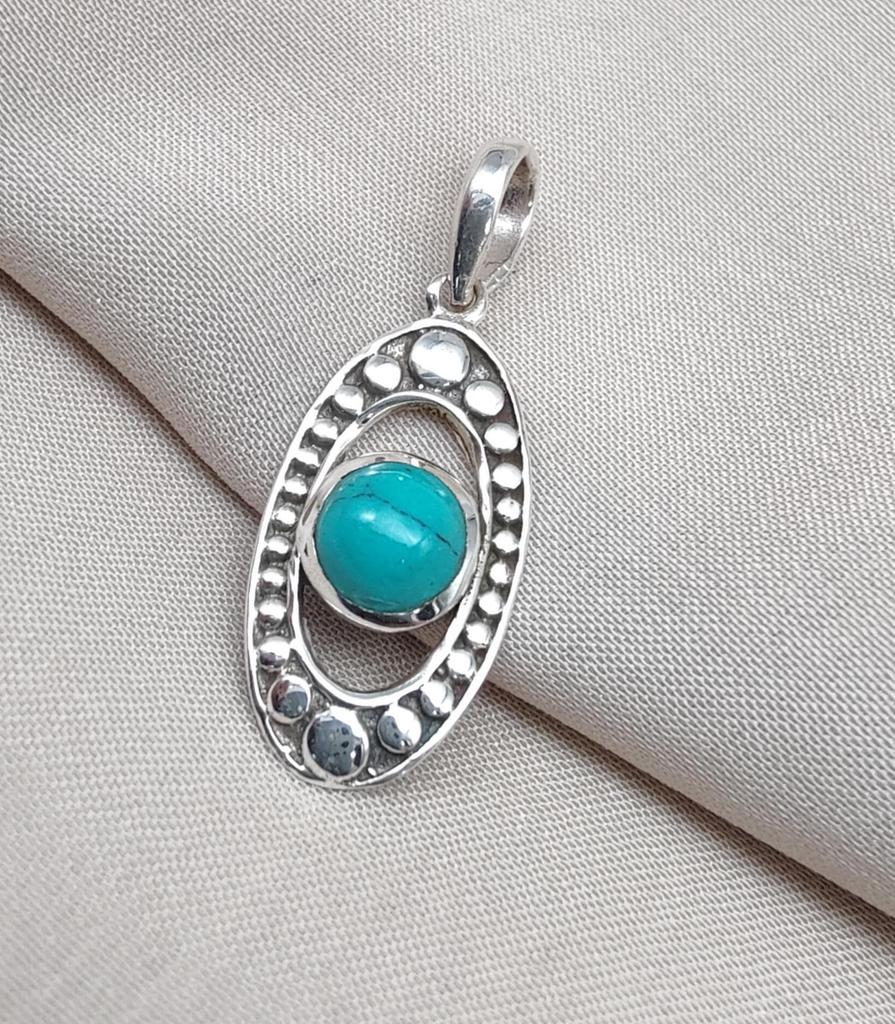Turquoise Sterling Silver Pendant: Handmade Boho Tribal Necklace