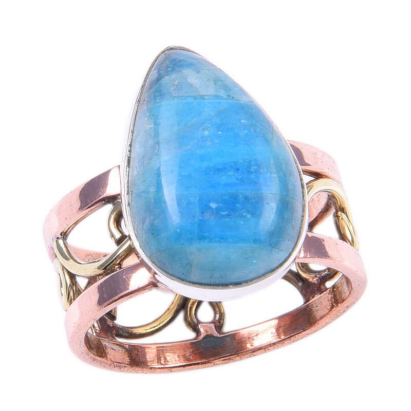 Natural Rainbow Moonstone Gemstone 925 Sterling Silver Two Tone Ring Size 8 i4O16