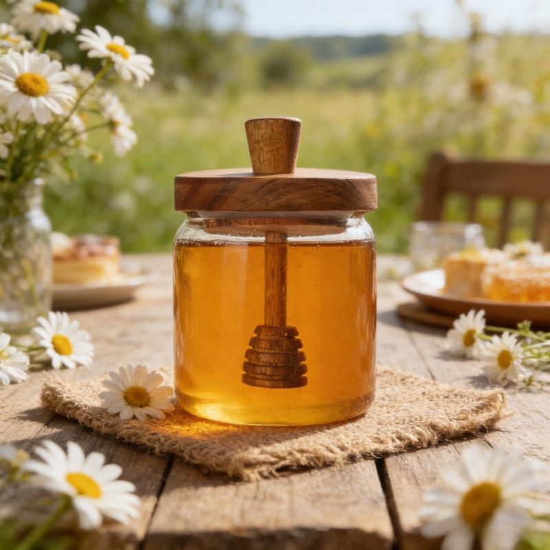 

1/2PCS Glass Storage Bottles Honey Jars with Dipper and Lid Wide Mouth Honey Containers Syrup Dispenser for Storing Honey Syrup