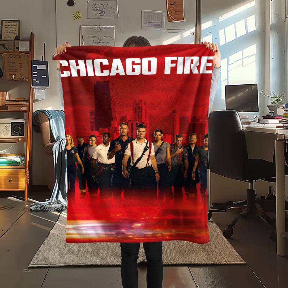 1PC Chicago Fire Print Flannel Blanket, High quality All Seasons, Home Decor, Warmth and Comfort, Perfect for Christmas Gifts