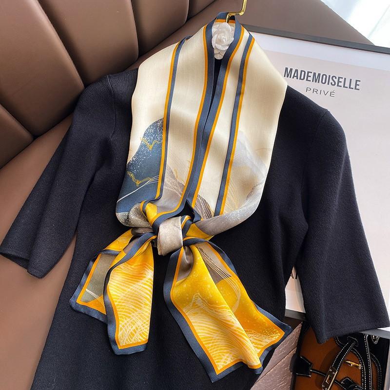 

Корейская версия Весна и Осень Новая Средней длины Приталенный Длинная полоска Шелковый шарф Женский Декоративный Шарф с принтом Шарф Лента 15*150cm