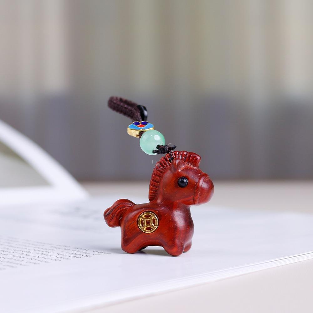 Wooden Horse Keychain Traditional Horse Pendant Chinese Style Mobile Phone Chain  Year of The Horse