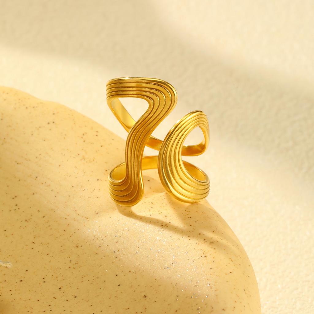 Stainless Steel Irregular Geometric Lines Ring for Women,Gold Color Opening Rings,Fashion Jewelry Gifts