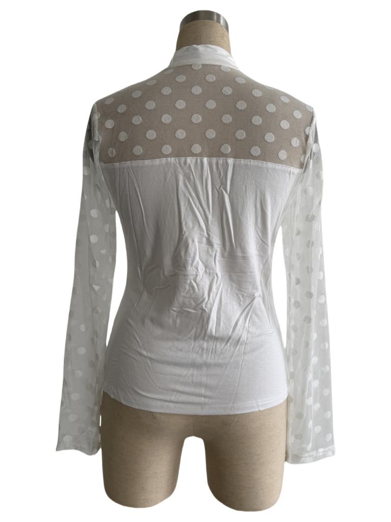 Frühlings-Netz-Pünktchen-Patch Damen Langarm-Oberteil Stehkragen Pullover Schlank Figurschmeichelnd Vielseitig Mode Lässig Schlanke Passform Damen Elegantes Oberteil