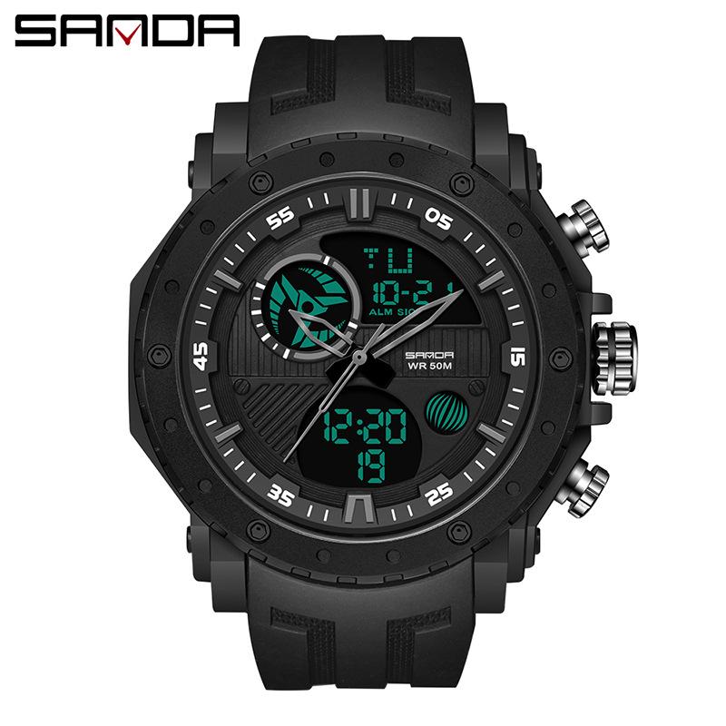Sanda Multifunctional Dual Display Luminous Waterproof Outdoor Sports Men's Watch with Large Dial