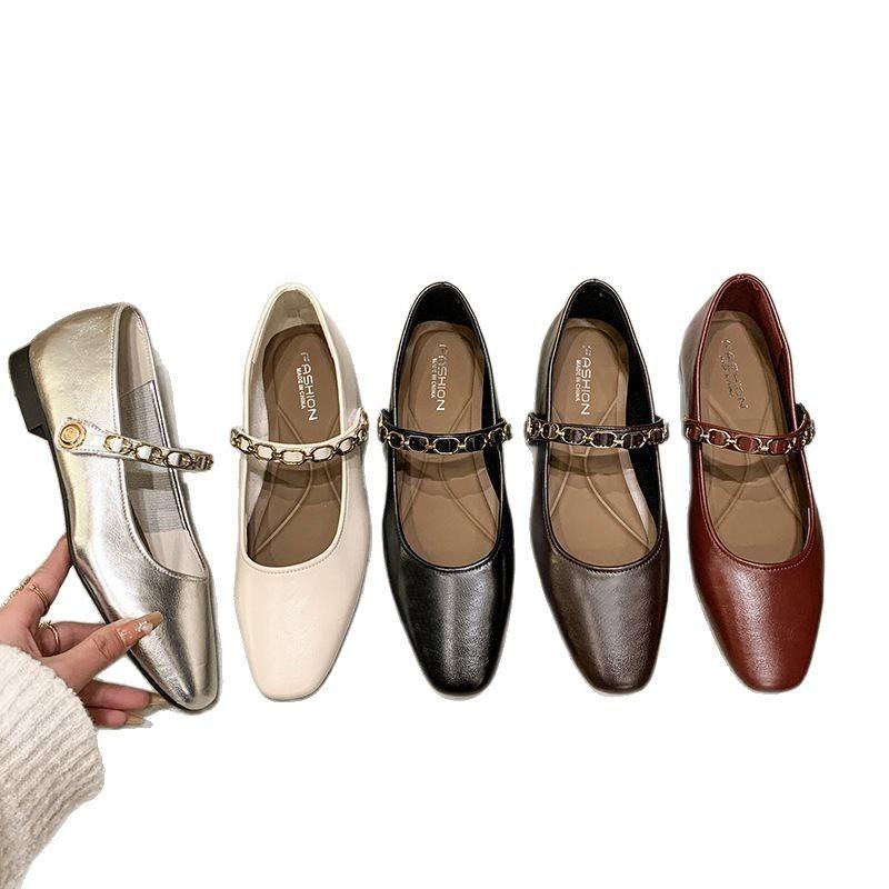 Retro Single Shoes Women's Light Mouth Buckle Heel French Mary Jane Shoes Fashion 2025 Low Square Head Autumn New Word