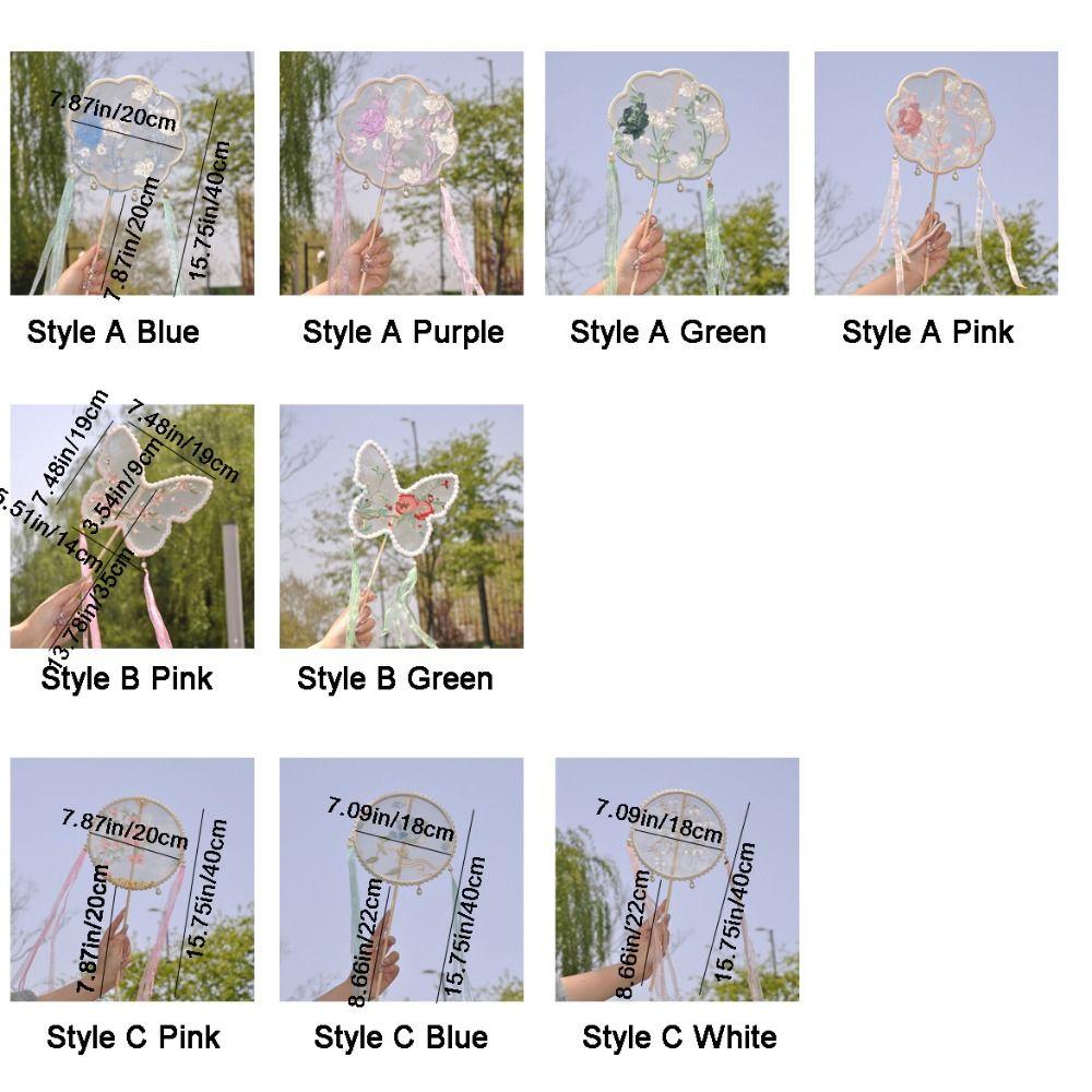 Long Handle Circular Fan Decorative Floral Pattern Silk Fan Elegant Hanfu Fan Wedding Favors