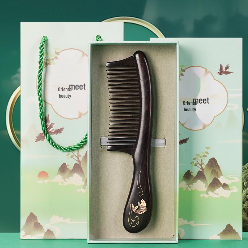 Fioletowe drzewo sandałowe Rzeźbiony drewniany grzebień Pudełko prezentowe - Wysokiej klasy prezent na ślub i Dzień Matki