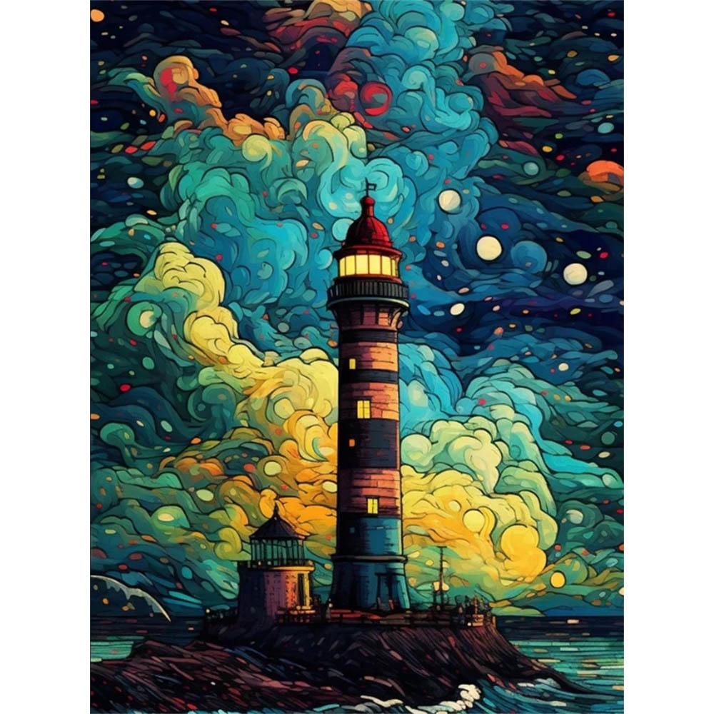 

DIY Diamond Painting Lighthouse Cross Stitch Kit Mosaic Art Diamond Painting Full Circle Diamond Home Decoration Round 20x30cm
