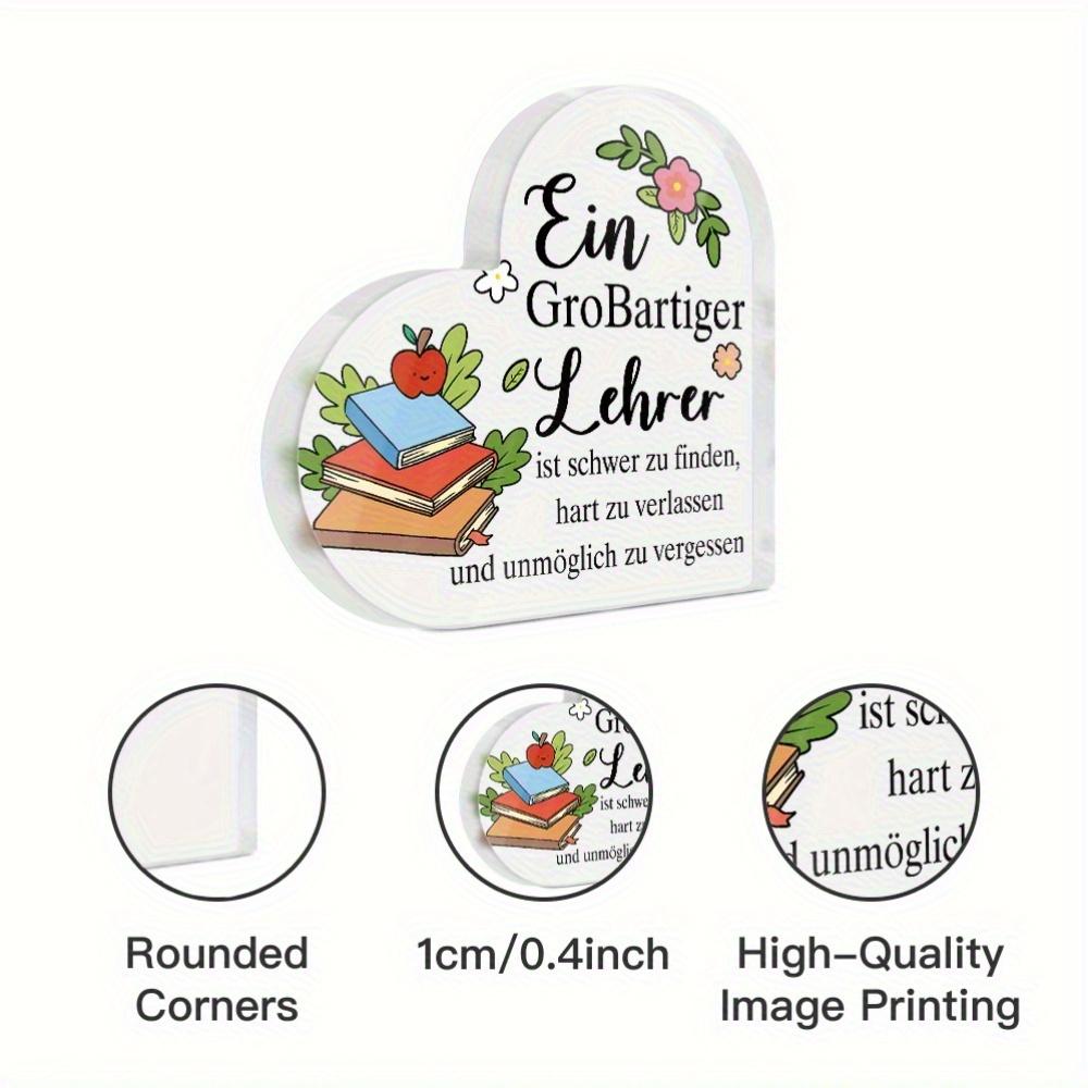 1pc German Heart-Shaped Acrylic Sign with 'Hard To Find Grumpy Teacher' Bilingual Design - Floral & Book Illustration, Perfect Thanksgiving Gift