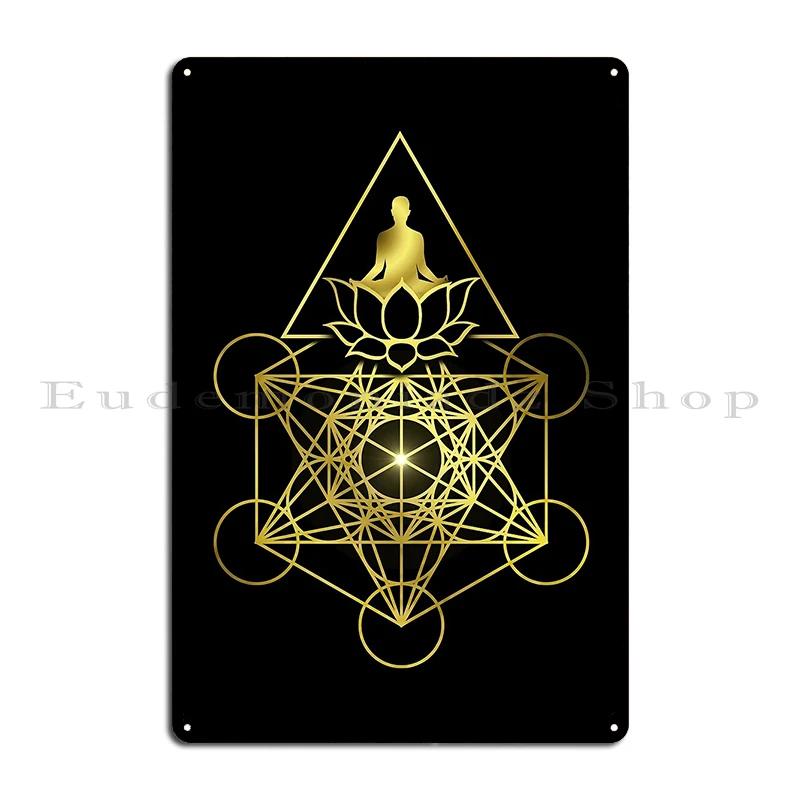 Sacred Geometry Metatrons Cube Sri Yantra Sacred Geometry With Chakras Metal Plaque Designing Wall Decor Party Tin Sign Poster 20x30cm(7.8x11.8inch)