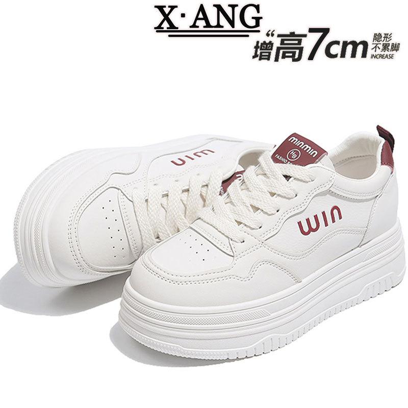 

Genuine leather platform sole white shoes, women s board shoes, spring 2025 new inner height small women s shoes, casual sneakers 35