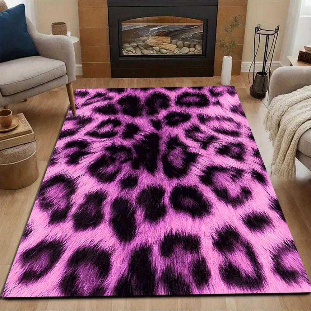 Purple Leopard Print Rug Patterned Carpet, Non Slip Mat Suitable for Living Room and Bedroom Sofas