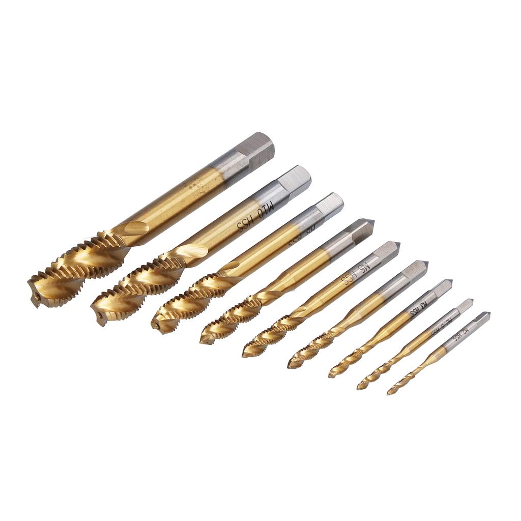 Spiral Flute Tap Set Ti Coated HSS Screw Thread Tapping Hand Tool Hardware 9 Sizes M2‑M12