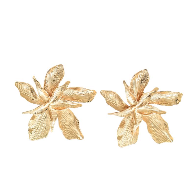 2026 New Vintage Metal Gold Color Flower Big Earrings For Women Fashion Floral Statement Earrings Jewelry Gift Wholesale