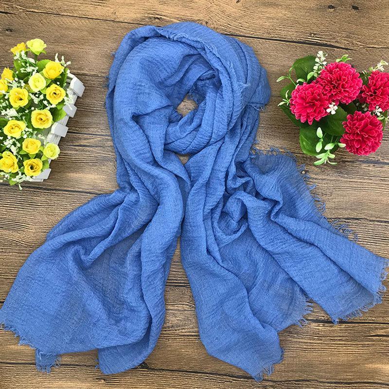 

Мятый и бахромчатый шарф из хлопка и льна, универсальный для женщин на осень и зиму, однотонный платок для головы, шелковый шарф, шаль, женский шарф 180 * 90cm