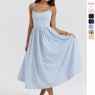 Fashion Summer Loose Suspender Dress New Elegant Women Sleeveless Backless A-line Party Dresses Simple Solid Color Women's Clothing