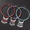 National Style Glass Bead String Necklace with Dangling Pendant, Women's Retro Necklace