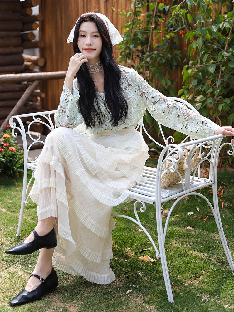 Fei Yuan Polka Dot Rüschen Schlankmachender Rock - Damenmode Schichtkuchen Design