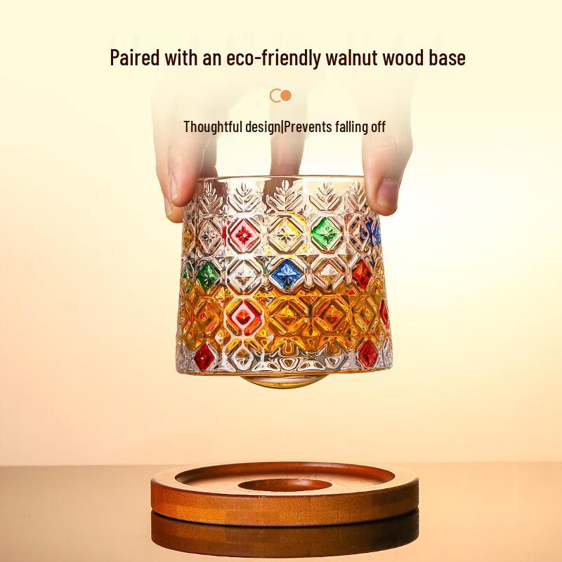 Crystal Glass Whiskey Tumbler with Rotating Base